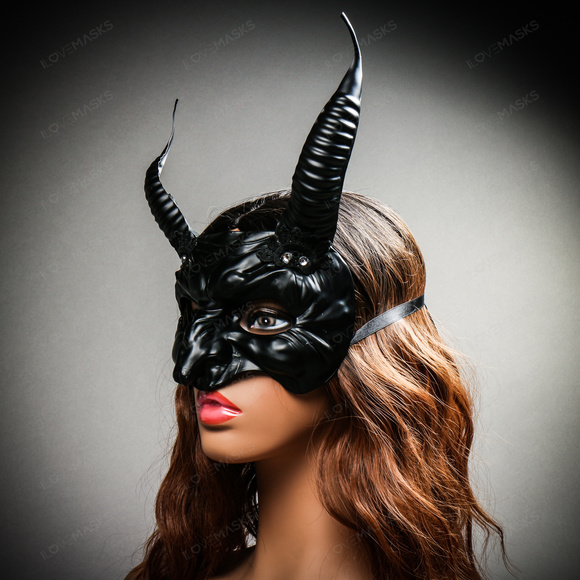 Goblin Devil Long Horn Eyes Mask - Black - Picture 7 of 10